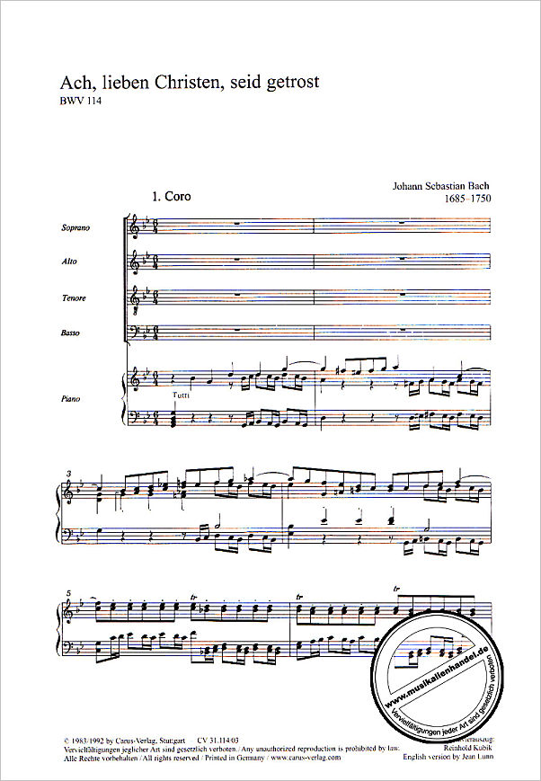 Notenbild für CARUS 31114-03 - KANTATE 114 ACH LIEBEN CHRISTEN SEID GETROST BWV 114