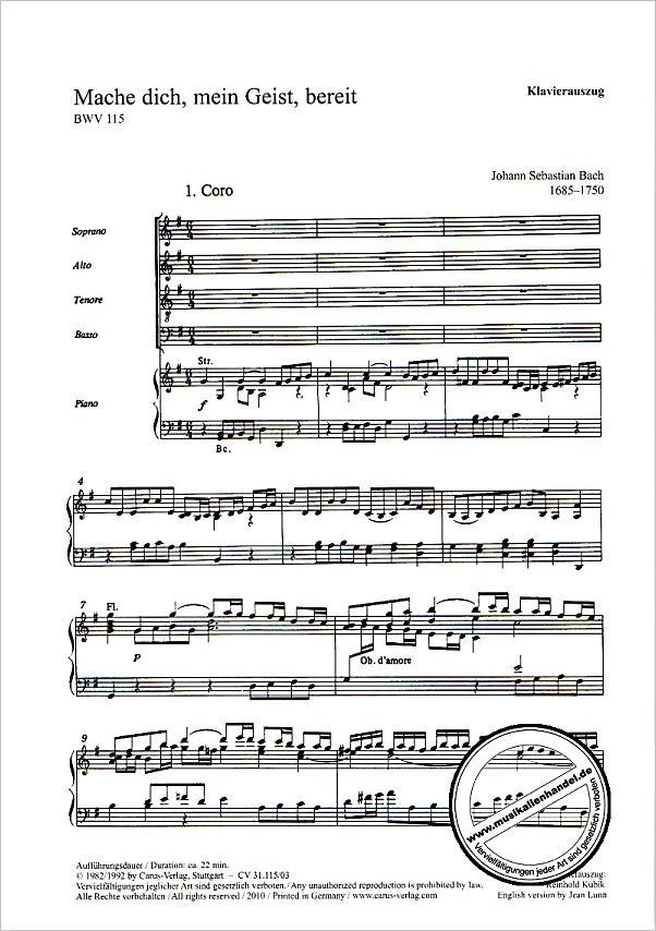 Notenbild für CARUS 31115-03 - KANTATE 115 MACHE DICH MEIN GEIST BEREIT BWV 115