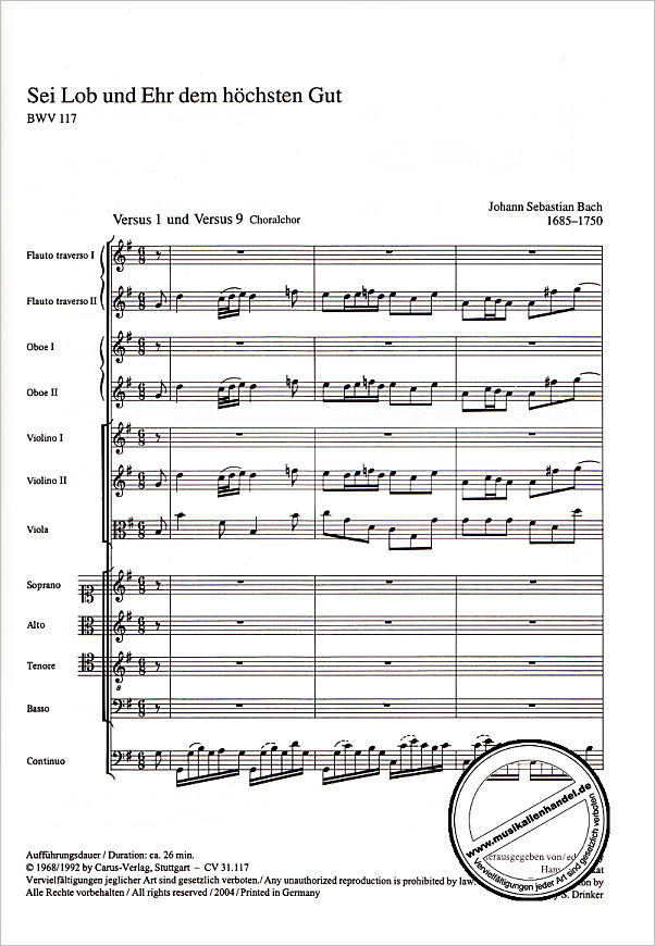 Notenbild für CARUS 31117-00 - KANTATE 117 SEI LOB UND EHR DEM HOECHSTEN GUT BWV 117
