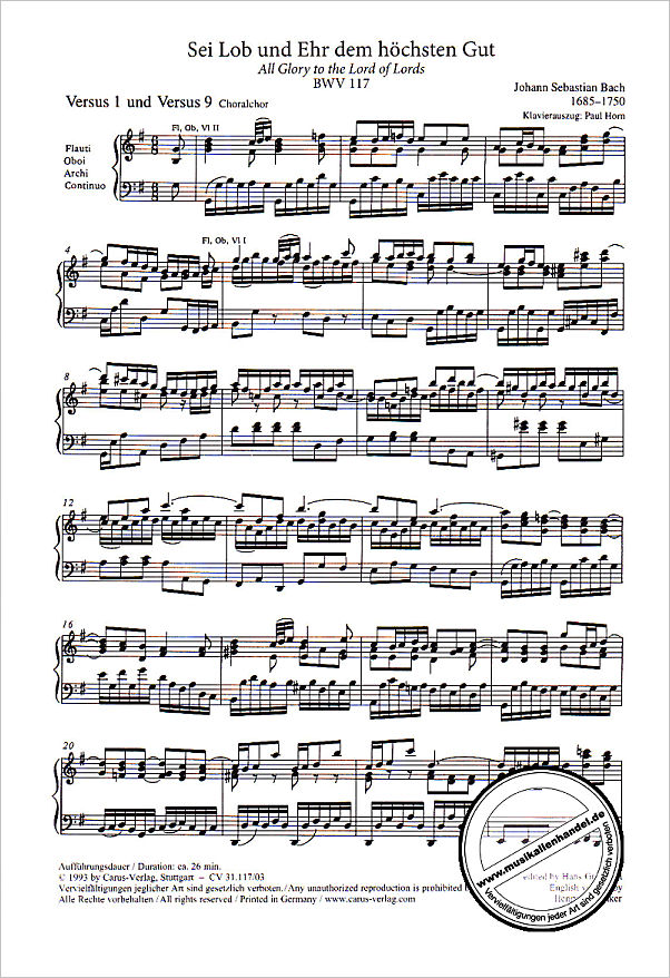 Notenbild für CARUS 31117-03 - KANTATE 117 SEI LOB UND EHR DEM HOECHSTEN GUT BWV 117