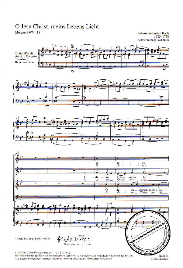 Notenbild für CARUS 31118-03 - KANTATE 118 O JESU CHRIST MEINS LEBENS LICHT BWV 118