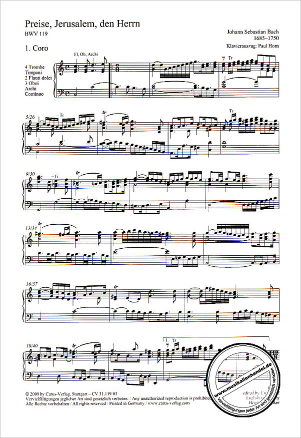 Notenbild für Carus 31119-03 - PREISE JERUSALEM DEN HERRN BWV 119/BC B 3