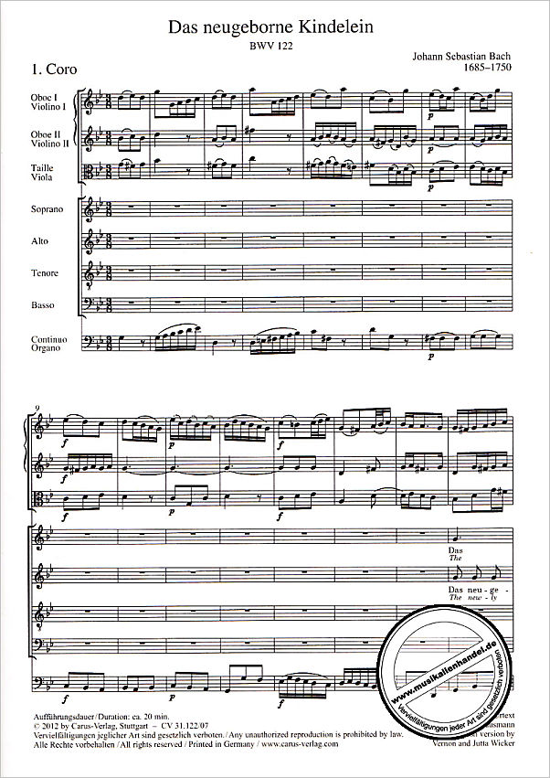 Notenbild für CARUS 31122-07 - KANTATE 122 DAS NEUGEBORNE KINDELEIN BWV 122