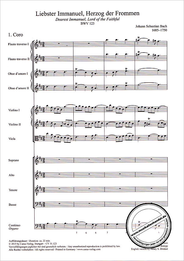 Notenbild für CARUS 31123-00 - KANTATE 123 LIEBSTER IMMANUEL HERZOG DER FROMMEN BWV 123