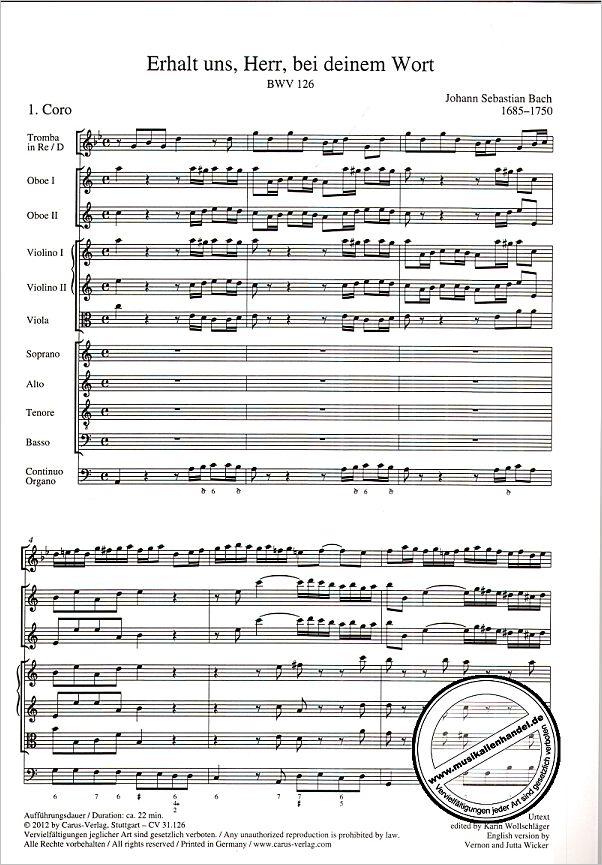 Notenbild für CARUS 31126-00 - KANTATE 126 ERHALT UNS HERR BEI DEINEM WORT BWV 126