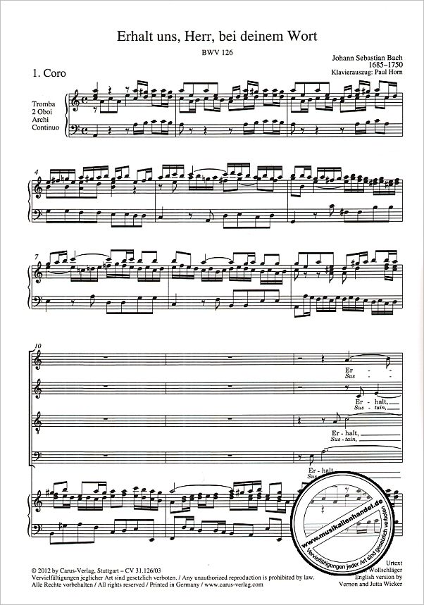 Notenbild für CARUS 31126-03 - KANTATE 126 ERHALT UNS HERR BEI DEINEM WORT BWV 126
