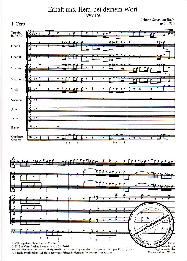 Notenbild für CARUS 31126-07 - KANTATE 126 ERHALT UNS HERR BEI DEINEM WORT BWV 126