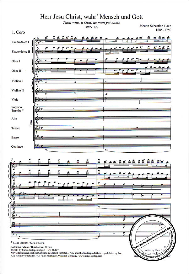 Notenbild für CARUS 31127-07 - Kantate 127 Herr Jesu Christ wahr' Mensch und Gott BWV 127