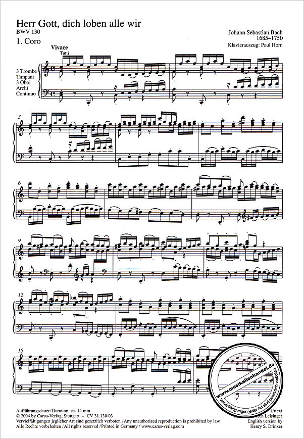 Notenbild für CARUS 31130-03 - KANTATE 130 HERR GOTT DICH LOBEN ALLE WIR BWV 130
