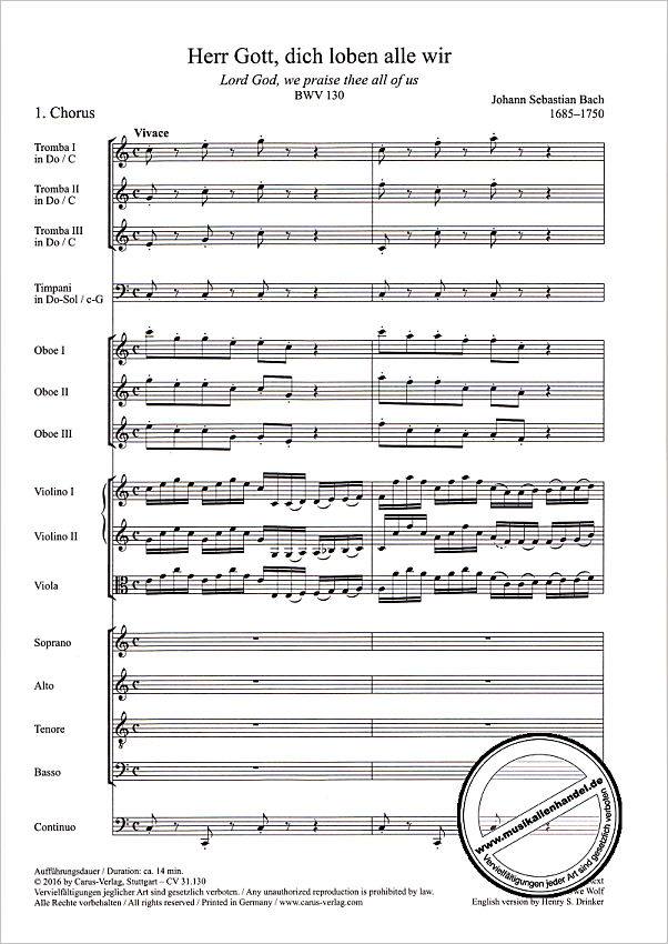 Notenbild für CARUS 31130 - KANTATE 130 HERR GOTT DICH LOBEN ALLE WIR BWV 130