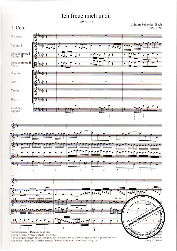 Notenbild für CARUS 31133-00 - KANTATE 133 ICH FREUE MICH IN DIR BWV 133