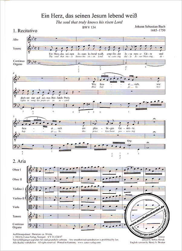 Notenbild für CARUS 31134-07 - KANTATE 134 EIN HERZ DAS SEINEN JESUM LEBEND WEISS BWV 134