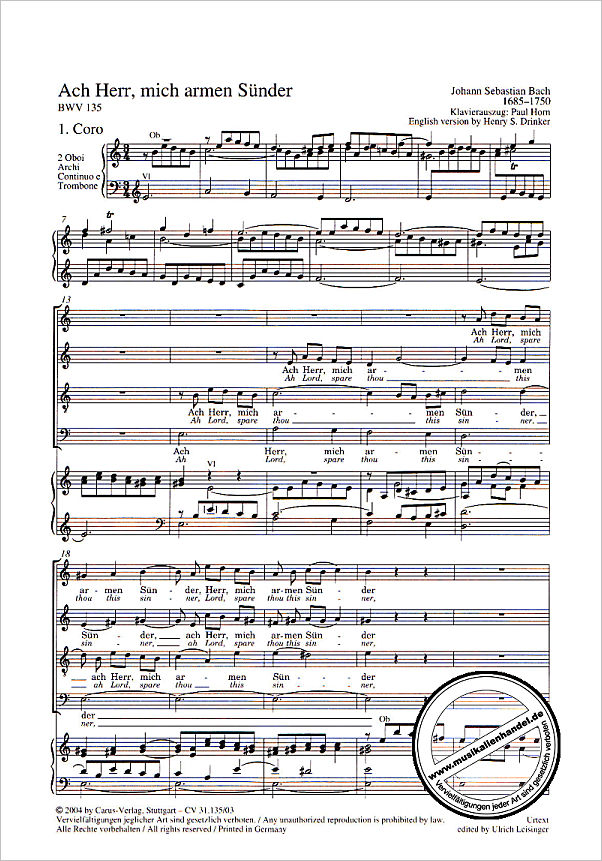 Notenbild für CARUS 31135-03 - KANTATE 135 ACH HERR MICH ARMEN SUENDER BWV 135