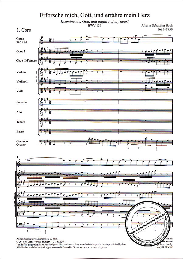 Notenbild für CARUS 31136-00 - KANTATE 136 ERFORSCHE MICH GOTT UND ERFAHRE MEIN HERZ BWV 136
