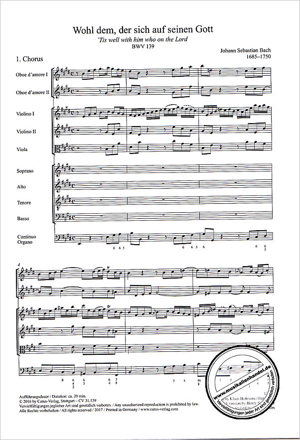 Notenbild für CARUS 31139-07 - Kantate 139 Wohl dem der sich auf seinen Gott BWV 139