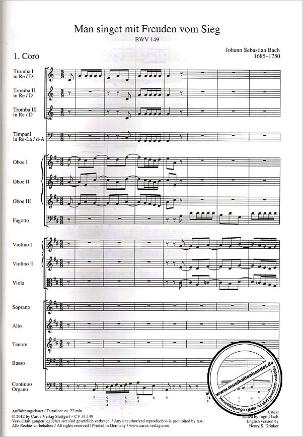 Notenbild für CARUS 31149-00 - KANTATE 149 MAN SINGET MIT FREUDEN VOM SIEG BWV 149