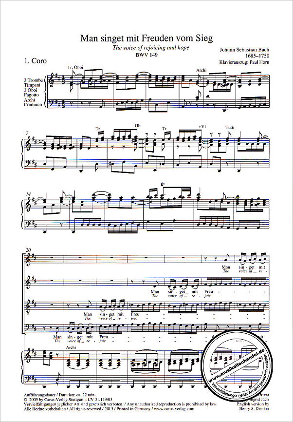 Notenbild für CARUS 31149-03 - KANTATE 149 MAN SINGET MIT FREUDEN VOM SIEG BWV 149