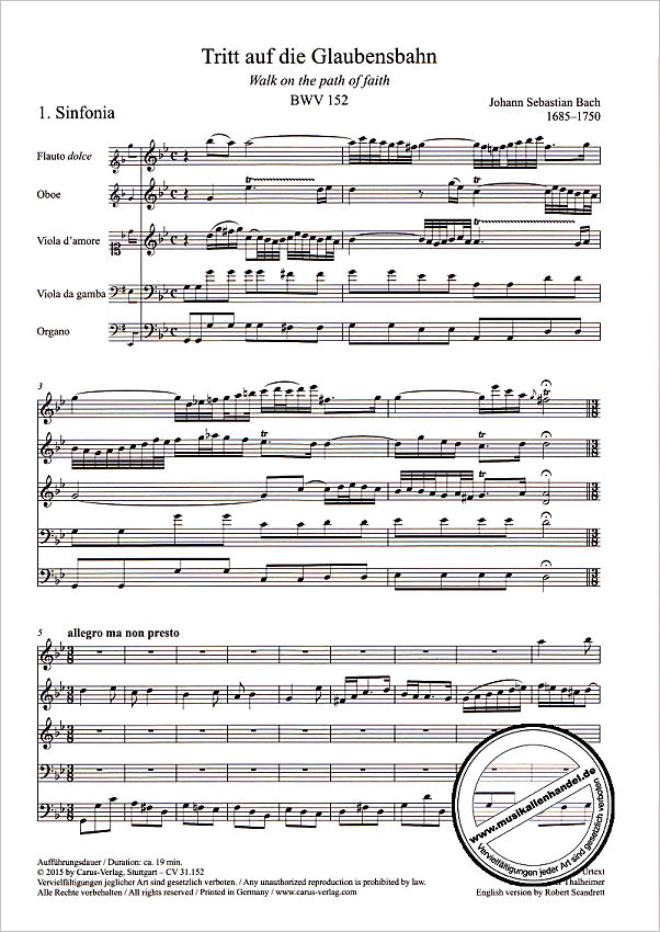 Notenbild für CARUS 31152-00 - KANTATE 152 TRITT AUF DIE GLAUBENSBAHN BWV 152