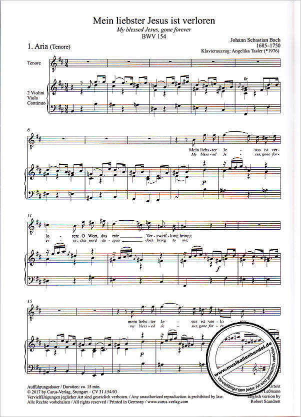 Notenbild für CARUS 31154-03 - KANTATE 154 MEIN LIEBSTER JESUS IST VERLOREN BWV 154