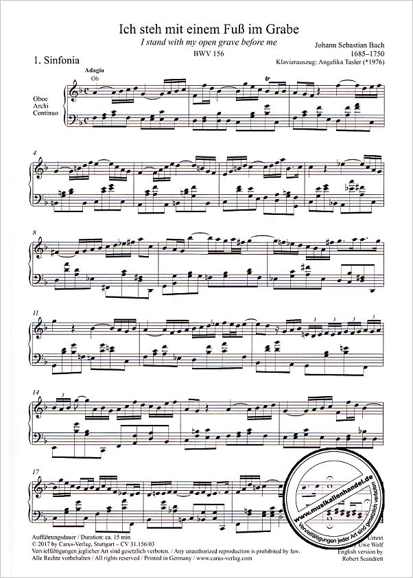 Notenbild für CARUS 31156-03 - KANTATE 156 ICH STEH' MIT EINEM FUSS IM GRABE BWV 156