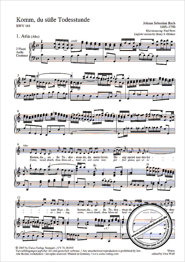 Notenbild für CARUS 31161-03 - KANTATE 161 KOMM DU SUESSE TODESSTUNDE BWV 161