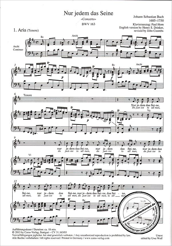 Notenbild für CARUS 31163-03 - KANTATE 163 NUR JEDEM DAS SEINE BWV 163