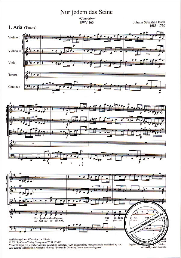 Notenbild für CARUS 31163-07 - KANTATE 163 NUR JEDEM DAS SEINE BWV 163
