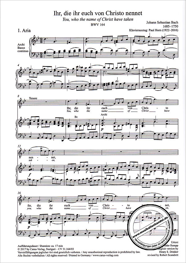 Notenbild für CARUS 31164-03 - KANTATE 164 IHR DIE IHR EUCH VON CHRISTO NENNET BWV 164