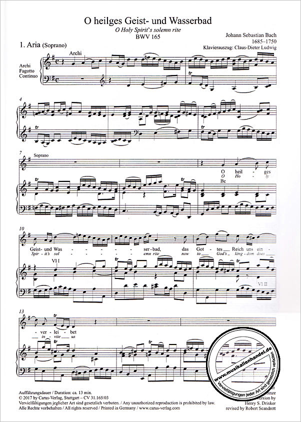Notenbild für CARUS 31165-03 - KANTATE 165 O HEILGES GEIST UND WASSERBAD BWV 165