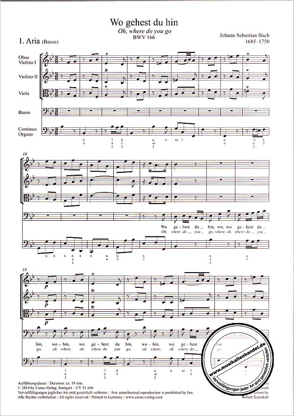 Notenbild für CARUS 31166-00 - KANTATE 166 WO GEHEST DU HIN BWV 166