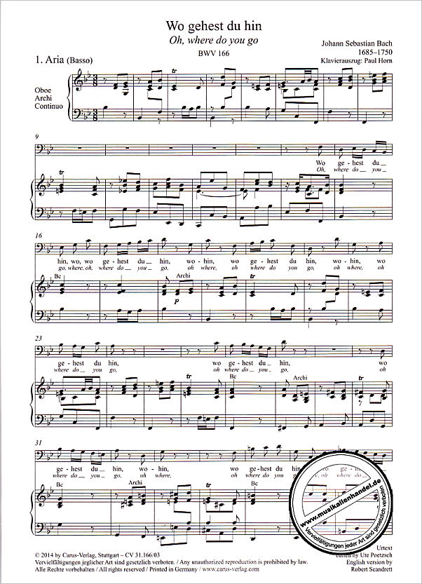 Notenbild für CARUS 31166-03 - KANTATE 166 WO GEHEST DU HIN BWV 166