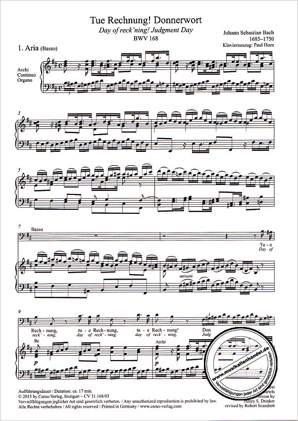 Notenbild für CARUS 31168-03 - KANTATE 168 TUE RECHNUNG DONNERWORT BWV 168