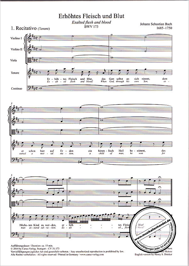 Notenbild für CARUS 31173-00 - KANTATE 173 ERHOEHTES FLEISCH UND BLUT BWV 173