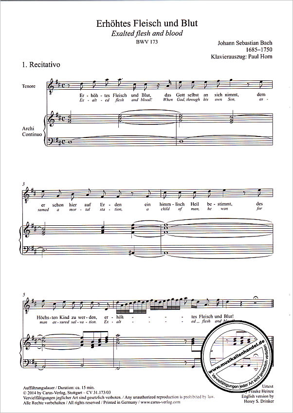 Notenbild für CARUS 31173-03 - KANTATE 173 ERHOEHTES FLEISCH UND BLUT BWV 173