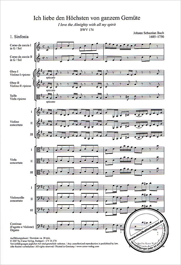 Notenbild für CARUS 31174-07 - Kantate 174 ich liebe den Höchsten von ganzem Gemüte BWV 174