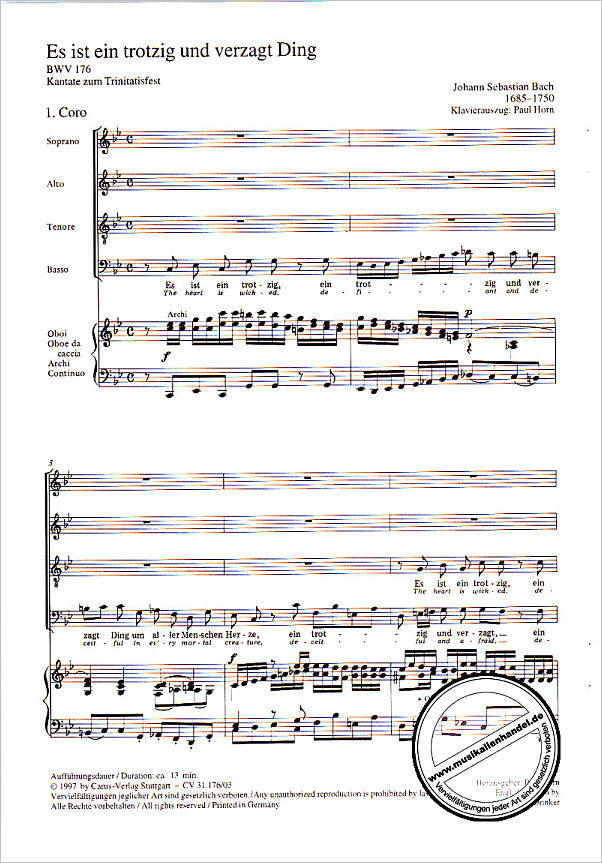 Notenbild für CARUS 31176-03 - KANTATE 176 ES IST EIN TROTZIG UND VERZAGT DING BWV 176