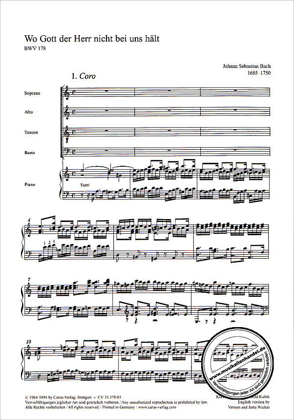 Notenbild für CARUS 31178-03 - KANTATE 178 WO GOTT DER HERR NICHT BEI UNS HAELT BWV 178