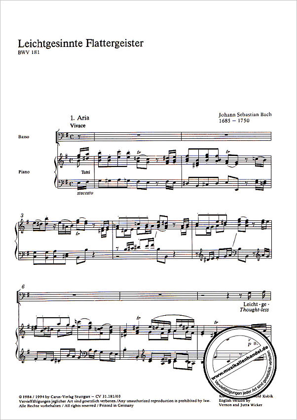 Notenbild für CARUS 31181-03 - KANTATE 181 LEICHTGESINNTE FLATTERGEISTER BWV 181