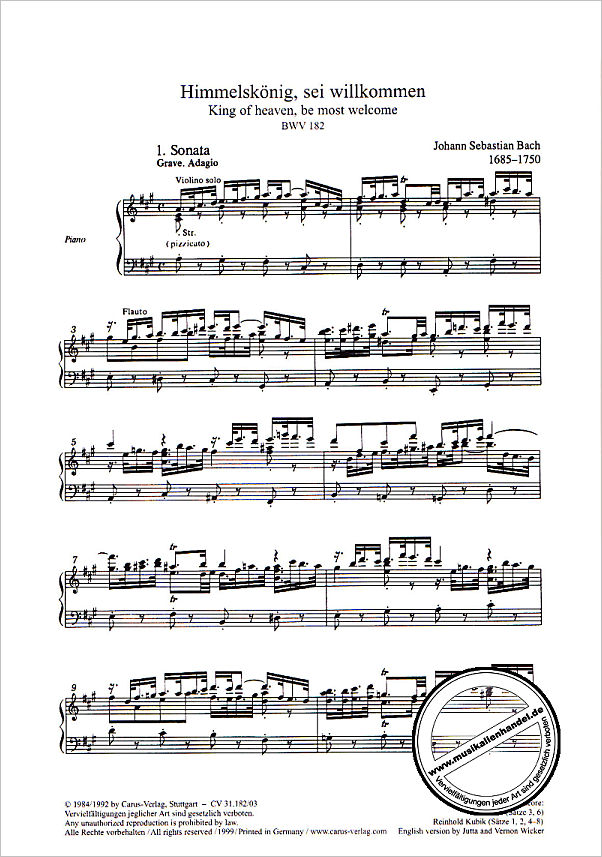 Notenbild für CARUS 31182-03 - KANTATE 182 HIMMELSKOENIG SEI WILLKOMMEN BWV 182