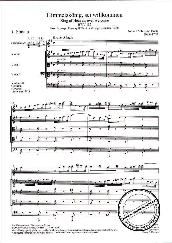 Notenbild für CARUS 31182-50 - KANTATE 182 HIMMELSKOENIG SEI WILLKOMMEN BWV 182