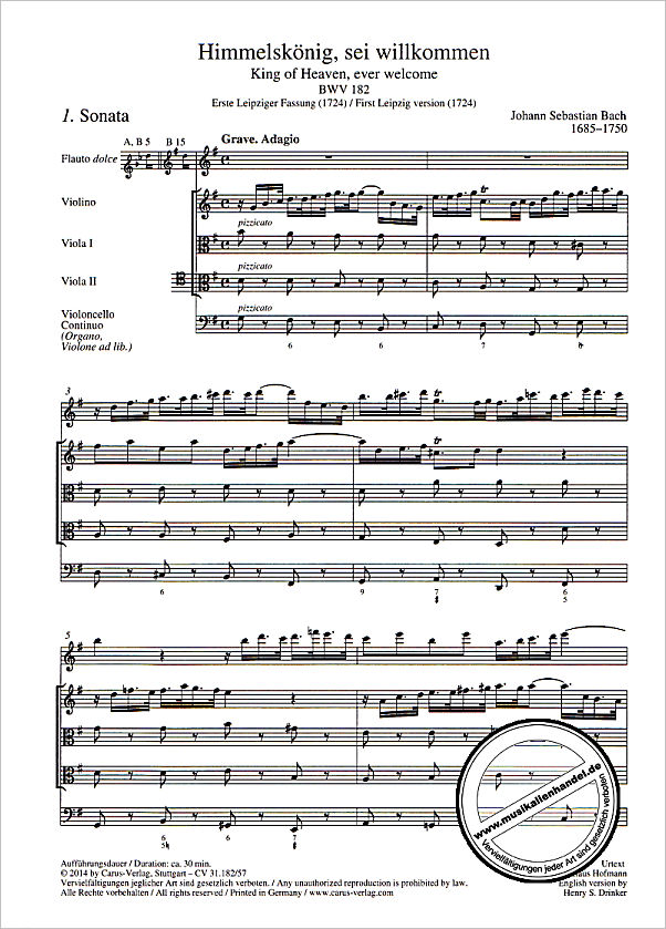 Notenbild für CARUS 31182-57 - KANTATE 182 HIMMELSKOENIG SEI WILLKOMMEN BWV 182