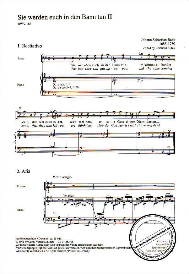 Notenbild für CARUS 31183-03 - KANTATE 183 SIE WERDEN EUCH IN DEN BANN TUN BWV 183