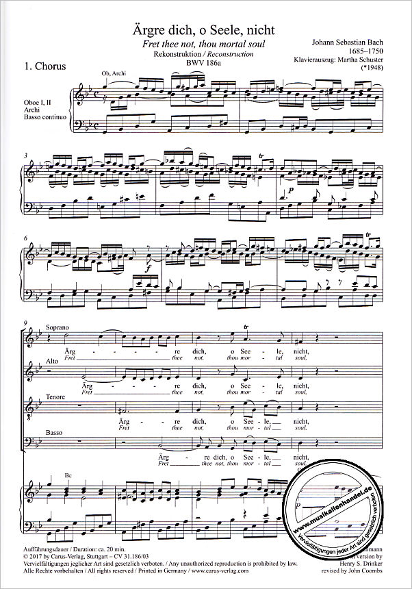 Notenbild für CARUS 31186-03 - KANTATE 186 AERGRE DICH O SEELE NICHT BWV 186