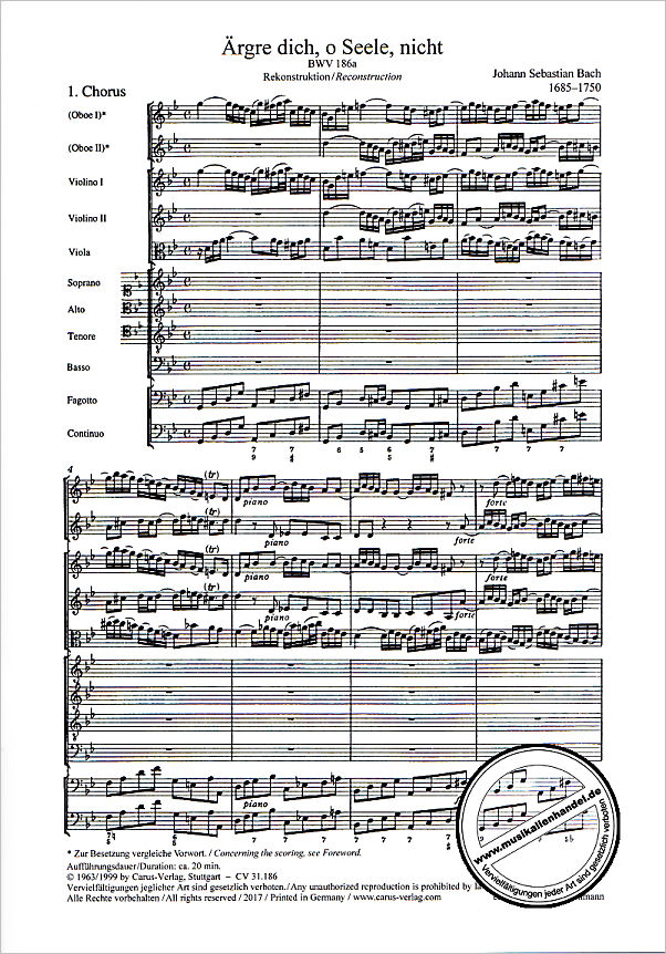 Notenbild für CARUS 31186-07 - Kantate 186 Ärgre dich o Seele nicht BWV 186