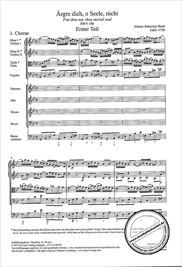 Notenbild für CARUS 31186-57 - Kantate 186 Ärgre dich o Seele nicht BWV 186