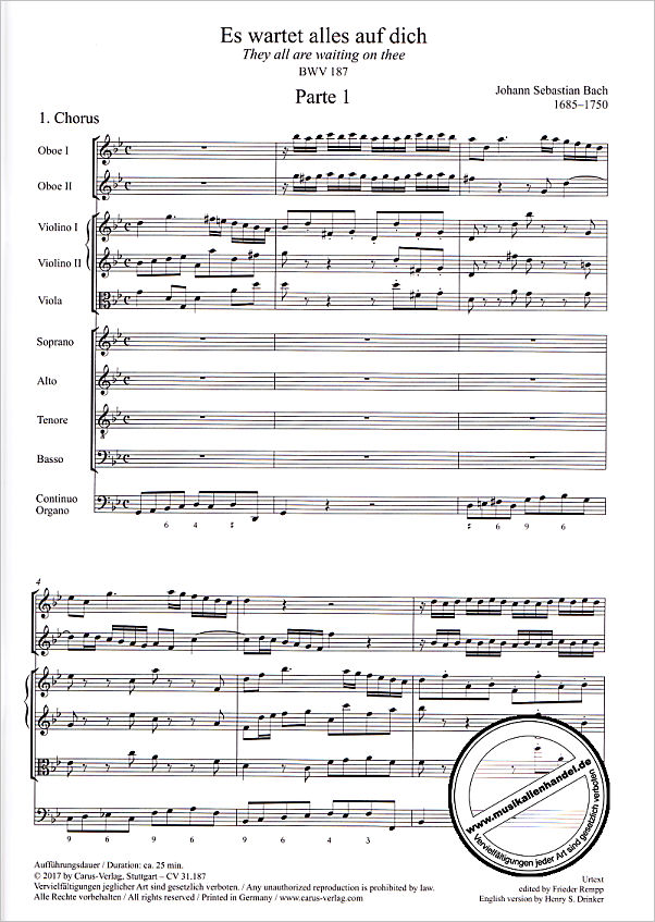 Notenbild für CARUS 31187-00 - KANTATE 187 ES WARTET ALLES AUF DICH BWV 187