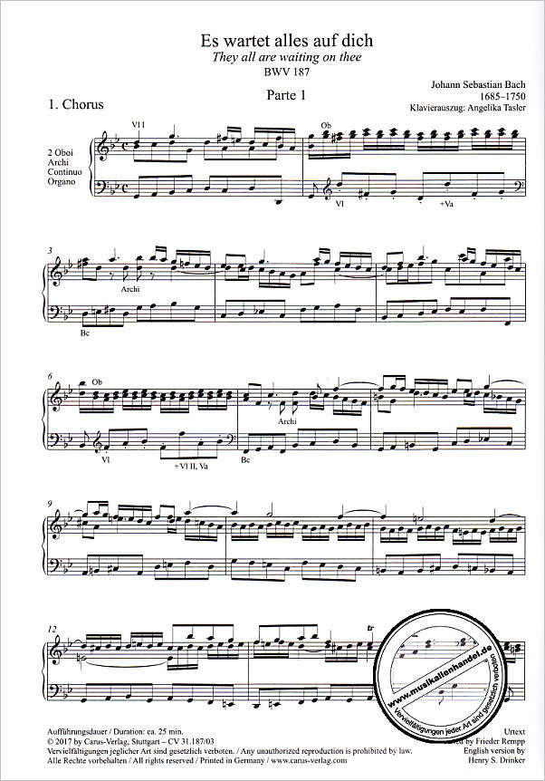 Notenbild für CARUS 31187-03 - KANTATE 187 ES WARTET ALLES AUF DICH BWV 187