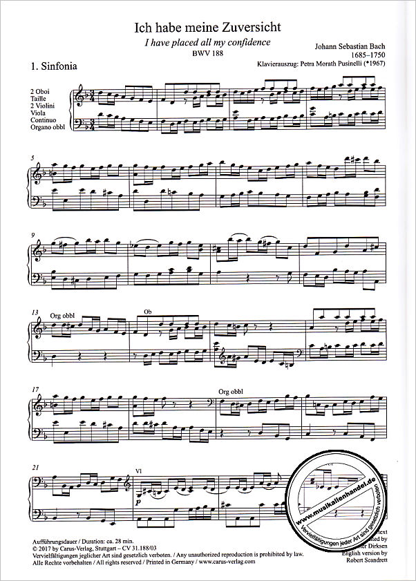 Notenbild für CARUS 31188-03 - KANTATE 188 ICH HABE MEINE ZUVERSICHT BWV 188
