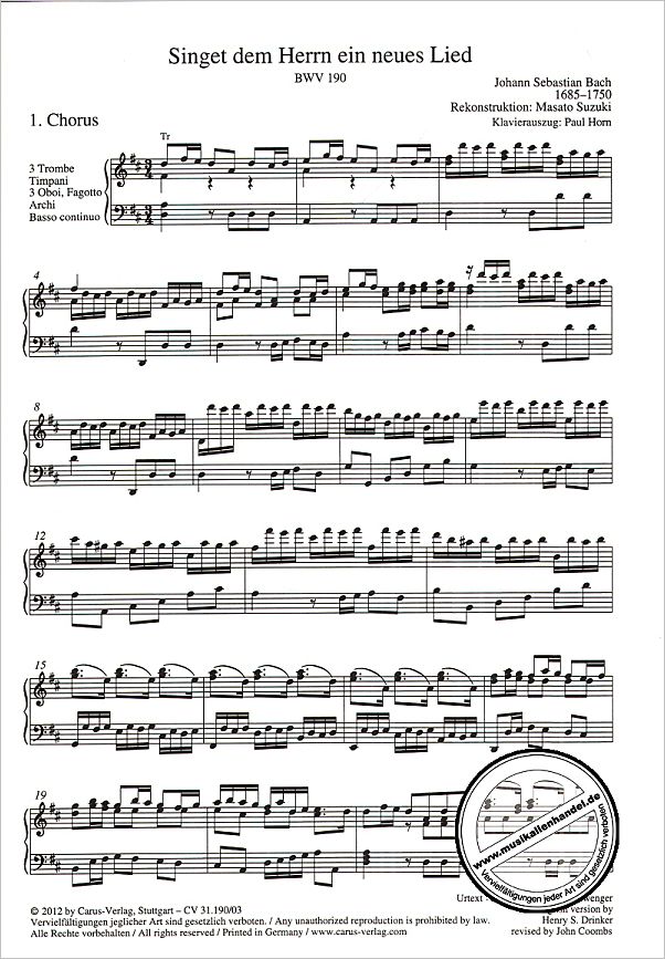 Notenbild für CARUS 31190-03 - KANTATE 190 SINGET DEM HERRN EIN NEUES LIED BWV 190