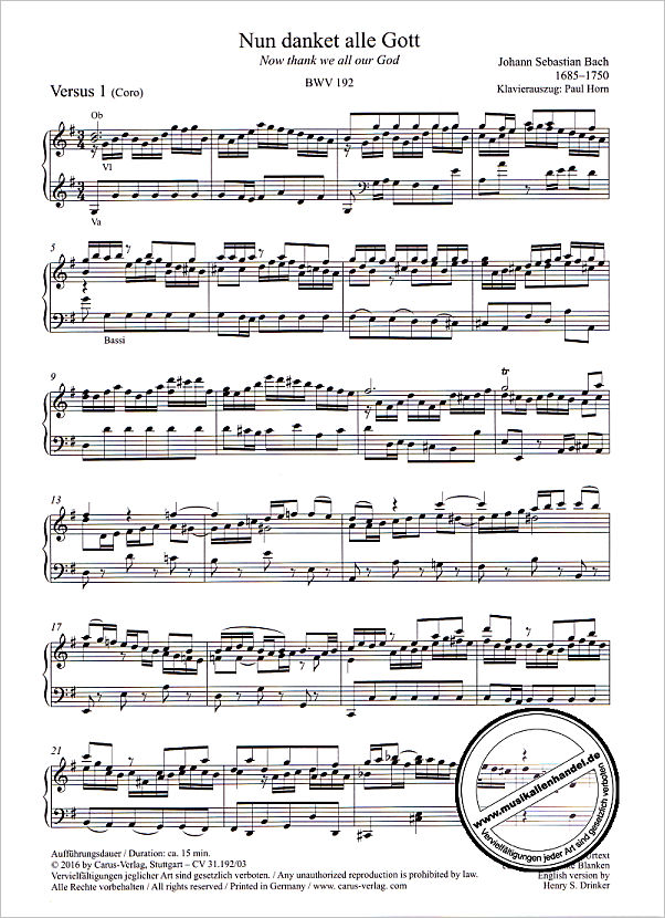 Notenbild für CARUS 31192-03 - KANTATE 192 NUN DANKET ALLE GOTT BWV 192